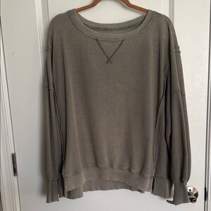 American Eagle Outfitters Olive Green Waffle Knit Top